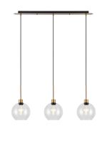 (KOOMS) Lori Linear Pendant, 3 Light Adjustable E27, Antique Gold/Clear Open Mouth Round Globe Shades
