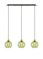 (KOOMS) Lori Linear Pendant, 3 Light Adjustable E27, Antique Gold/Green Open Mouth Round Globe Shades