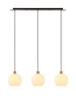 (KOOMS) Lori Linear Pendant, 3 Light Adjustable E27, Antique Gold/Opal Open Mouth Round Globe Shades