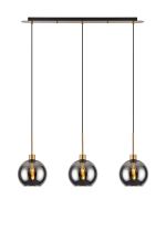 Lori Linear Pendant, 3 Light Adjustable E27, Antique Gold/Smoke Open Mouth Round Globe Shades