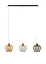 Lori Linear Pendant, 3 Light Adjustable E27, Antique Gold/Amber/Clear/Smoke Wine Shades