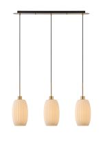 Lori Linear Pendant, 3 Light Adjustable E27, Antique Gold/Opal Ribbed Tubular Shades