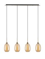 Lori Linear Pendant, 4 Light Adjustable E27, Antique Gold/Amber Slim Curved Trapezium Shades
