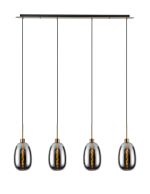Lori Linear Pendant, 4 Light Adjustable E27, Antique Gold/Chrome Slim Curved Trapezium Shades