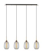 Lori Linear Pendant, 4 Light Adjustable E27, Antique Gold/Iridescent Slim Curved Trapezium Shades