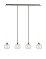 (KOOMS) Lori Linear Pendant, 4 Light Adjustable E27, Antique Gold/Clear Open Mouth Round Globe Shades