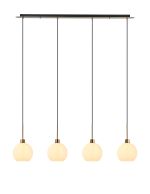 (KOOMS) Lori Linear Pendant, 4 Light Adjustable E27, Antique Gold/Opal Open Mouth Round Globe Shades