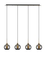 Lori Linear Pendant, 4 Light Adjustable E27, Antique Gold/Smoke Open Mouth Round Globe Shades