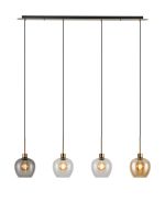 Lori Linear Pendant, 4 Light Adjustable E27, Antique Gold/Amber/Clear/Smoke Wine Shades