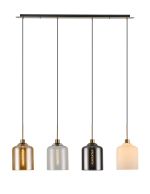 Lori Linear Pendant, 4 Light Adjustable E27, Antique Gold/Amber/Clear/Opal/Smoke Conical Cylinder Shades