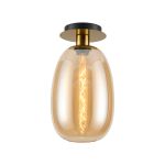 Lori 15cm Round Ceiling Flush, 1 Light Flush Fitting E27, Antique Gold/Amber Slim Curved Trapezium Shades