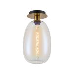 Lori 15cm Round Ceiling Flush, 1 Light Flush Fitting E27, Antique Gold/Iridescent Slim Curved Trapezium Shades