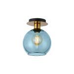 (KOOMS) Lori 15cm Round Ceiling Flush, 1 Light Flush Fitting E27, Antique Gold/Blue Open Mouth Round Globe Shades