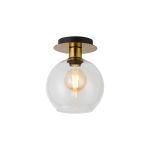 (KOOMS) Lori 15cm Round Ceiling Flush, 1 Light Flush Fitting E27, Antique Gold/Clear Open Mouth Round Globe Shades