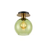 (KOOMS) Lori 15cm Round Ceiling Flush, 1 Light Flush Fitting E27, Antique Gold/Green Open Mouth Round Globe Shades