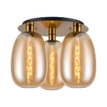 Lori 40cm Round Ceiling Flush, 3 Light Flush Fitting, Antique Gold/Amber Slim Curved Trapezium Shades