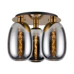 Lori 40cm Round Ceiling Flush, 3 Light Flush Fitting, Antique Gold/Chrome Slim Curved Trapezium Shades