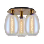 Lori 40cm Round Ceiling Flush, 3 Light Flush Fitting, Antique Gold/Iridescent Slim Curved Trapezium Shades