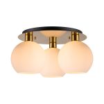 (KOOMS) Lori 40cm Round Ceiling Flush, 3 Light Flush Fitting, Antique Gold/Opal Open Mouth Round Globe Shades