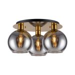 Lori 40cm Round Ceiling Flush, 3 Light Flush Fitting, Antique Gold/Smoke Open Mouth Round Globe Shades