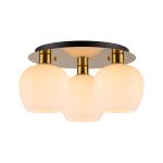 Lori 40cm Round Ceiling Flush, 3 Light Flush Fitting, Antique Gold/Opal Wine Shades