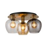 Lori 40cm Round Ceiling Flush, 3 Light Flush Fitting, Antique Gold/Amber/Clear/Smoke Wine Shades