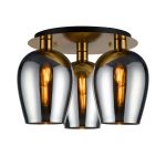 (KOOMS) Lori 40cm Round Ceiling Flush, 3 Light Flush Fitting, Antique Gold/Chrome Wine Shades