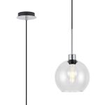 Lori 1.7m Single Pendant, 1 Light Adjustable E27, Polished Chrome/Clear Open Mouth Round Globe Shades