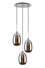 Lori 40cm Round Pendant, 3 Light Adjustable E27, Polished Chrome/Chrome Slim Curved Trapezium Shades