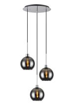 Lori 40cm Round Pendant, 3 Light Adjustable E27, Polished Chrome/Chrome Open Mouth Round Globe Shades