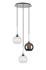 Lori 40cm Round Pendant, 3 Light Adjustable E27, Polished Chrome/Clear/Smoke Open Mouth Round Globe Shades