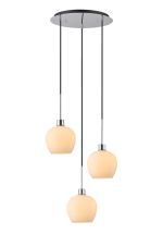Lori 40cm Round Pendant, 3 Light Adjustable E27, Polished Chrome/Opal Wine Shades