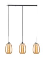 Lori Linear Pendant, 3 Light Adjustable E27, Polished Chrome/Amber Slim Curved Trapezium Shades