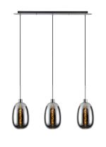 Lori Linear Pendant, 3 Light Adjustable E27, Polished Chrome/Chrome Slim Curved Trapezium Shades
