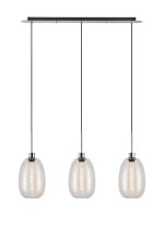 Lori Linear Pendant, 3 Light Adjustable E27, Polished Chrome/Clear Slim Curved Trapezium Shades