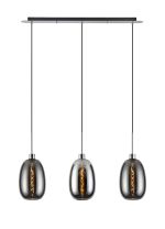 Lori Linear Pendant, 3 Light Adjustable E27, Polished Chrome/Chrome/Smoke Slim Curved Trapezium Shades