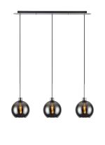 Lori Linear Pendant, 3 Light Adjustable E27, Polished Chrome/Chrome Open Mouth Round Globe Shades