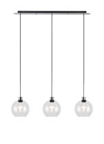 Lori Linear Pendant, 3 Light Adjustable E27, Polished Chrome/Clear Open Mouth Round Globe Shades