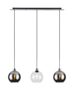 Lori Linear Pendant, 3 Light Adjustable E27, Polished Chrome/Clear/Smoke Open Mouth Round Globe Shades