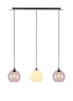 Lori Linear Pendant, 3 Light Adjustable E27, Polished Chrome/Opal/Pink Open Mouth Round Globe Shades