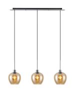 Lori Linear Pendant, 3 Light Adjustable E27, Polished Chrome/Amber Wine Shades