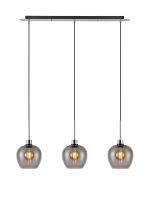 Lori Linear Pendant, 3 Light Adjustable E27, Polished Chrome/Smoke Wine Shades