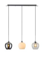 (KOOMS) Lori Linear Pendant, 3 Light Adjustable E27, Polished Chrome/Chrome/Opal/Clear Wine Shades