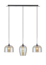 (KOOMS) Lori Linear Pendant, 3 Light Adjustable E27, Polished Chrome/Iridescent Wine Cloche Shades
