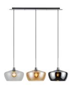 Lori Linear Pendant, 3 Light Adjustable E27, Polished Chrome/Amber/Chrome/Clear Trapezium Shades