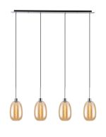 Lori Linear Pendant, 4 Light Adjustable E27, Polished Chrome/Amber Slim Curved Trapezium Shades