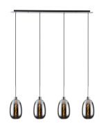 Lori Linear Pendant, 4 Light Adjustable E27, Polished Chrome/Chrome Slim Curved Trapezium Shades