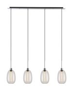 Lori Linear Pendant, 4 Light Adjustable E27, Polished Chrome/Clear Slim Curved Trapezium Shades