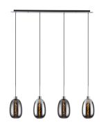 Lori Linear Pendant, 4 Light Adjustable E27, Polished Chrome/Chrome/Smoke Slim Curved Trapezium Shades