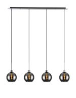 Lori Linear Pendant, 4 Light Adjustable E27, Polished Chrome/Chrome Open Mouth Round Globe Shades